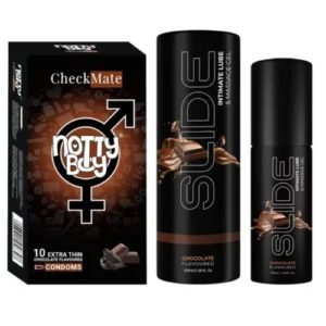 NottyBoy SLIDE Water Based Personal Lubricant and Intimate Massage Gel 100ml Chocolate Flavored Chocolate Flavored Condom Pack of 1x10pcs