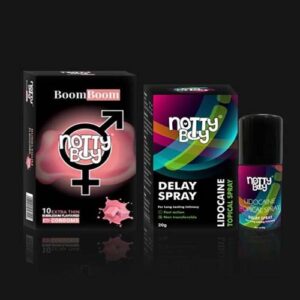 NottyBoy Lidocaine Delay Spray for Men 20gms with Extra Thin Bubblegum Flavour Condom (Pack of 1x10 Pcs)