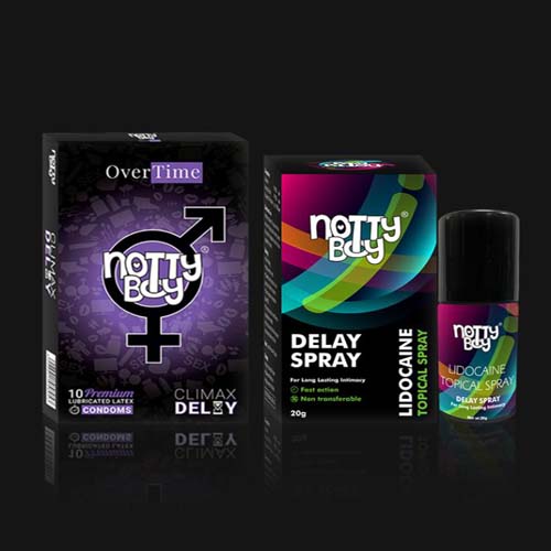 NottyBoy Lidocaine Delay Spray for Men 20gms with Overtime Climax Delay Condom (Pack of 1x10 Pcs)