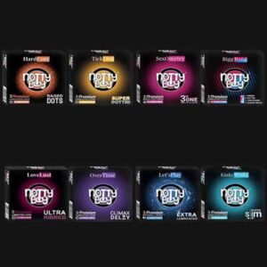 NottyBoy Combo – Ultra Ribbed, Raised Dotted, 4-in-1, 3-in-1, Climax Delay, Extra Lubricated, Super Slim, 1500 Dots Condoms (8 Packs, 24 Units)