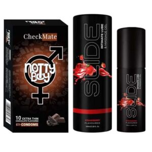 NottyBoy SLIDE Strawberry Flavored Water Based Personal Lubricant and Intimate Massage Gel 100 ml Chocolate Flavor Condom Pack of 1X10pcs