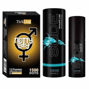 NottyBoy SLIDE Water Based Personal Lubricant and Intimate Massage Gel 100ml 1500 Dots Condom Pack of 1X10pcs