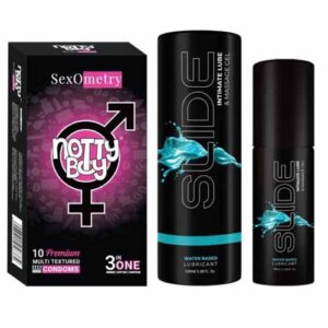 NottyBoy SLIDE Water Based Personal Lubricant and Intimate Massage Gel 100ml 3INOne Condom Pack of 1X10pcs