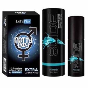 NottyBoy SLIDE Water Based Personal Lubricant and Intimate Massage Gel 100ml Extra Lubricated Condom- Pack of 1X10pcs