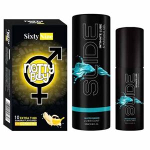 NottyBoy SLIDE Water Based Personal Lubricant and Intimate Massage Gel 100ml Thin Banana Flavored Condom Pack of 1X10pcs