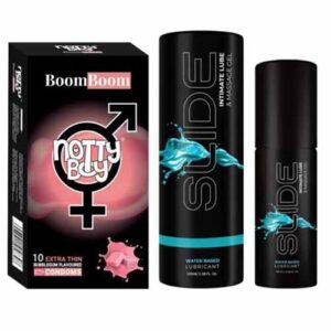 NottyBoy SLIDE Water Based Personal Lubricant and Intimate Massage Gel 100ml Thin Bubblegum Flavored Condom Pack of 1X10pcs
