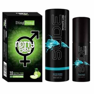 NottyBoy SLIDE Water Based Personal Lubricant and Intimate Massage Gel 100ml Thin Green Apple Flavored Condom Pack of 1X10pcs