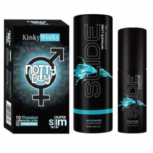 NottyBoy SLIDE Water Based Personal Lubricant and Intimate Massage Gel 100ml Ultra Thin Condom Pack of 1 X 10pcs