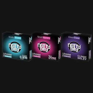 NottyBoy Variety Pack Condoms 3 IN ONE Ribbed Dotted Contoured, Climax Delay, Extra Thin 3 PacksX30 Units